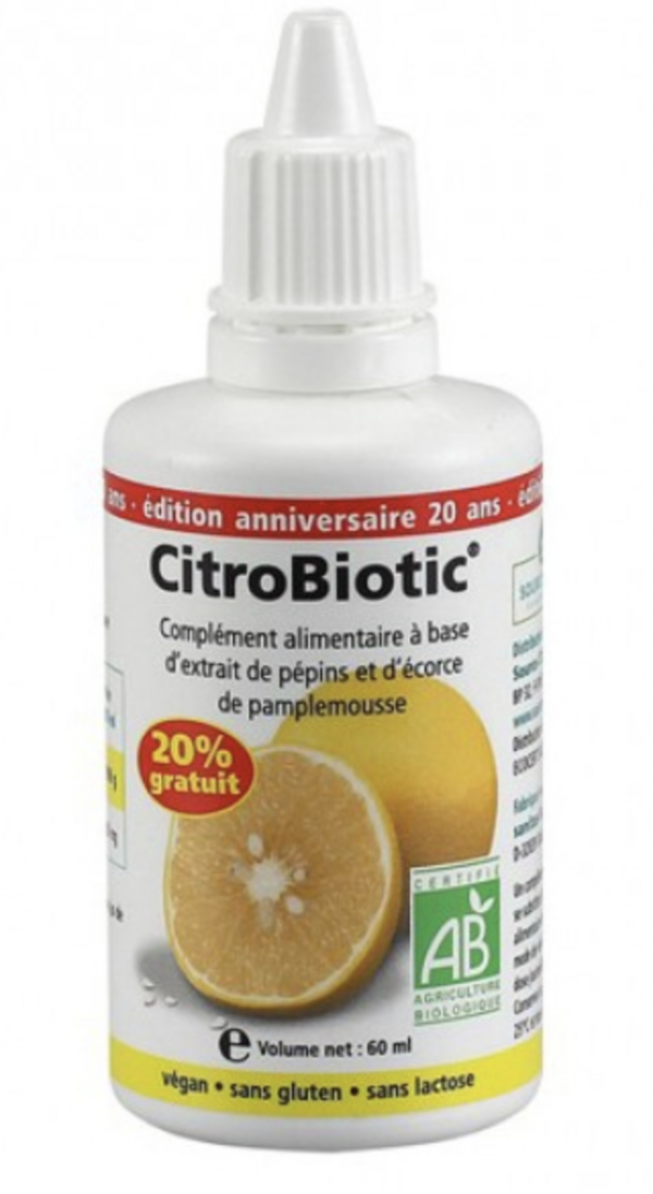 CITROBIOTIC – Extrait de Pépins de Pamplemousse + Vitamine C Bio – 60 ml